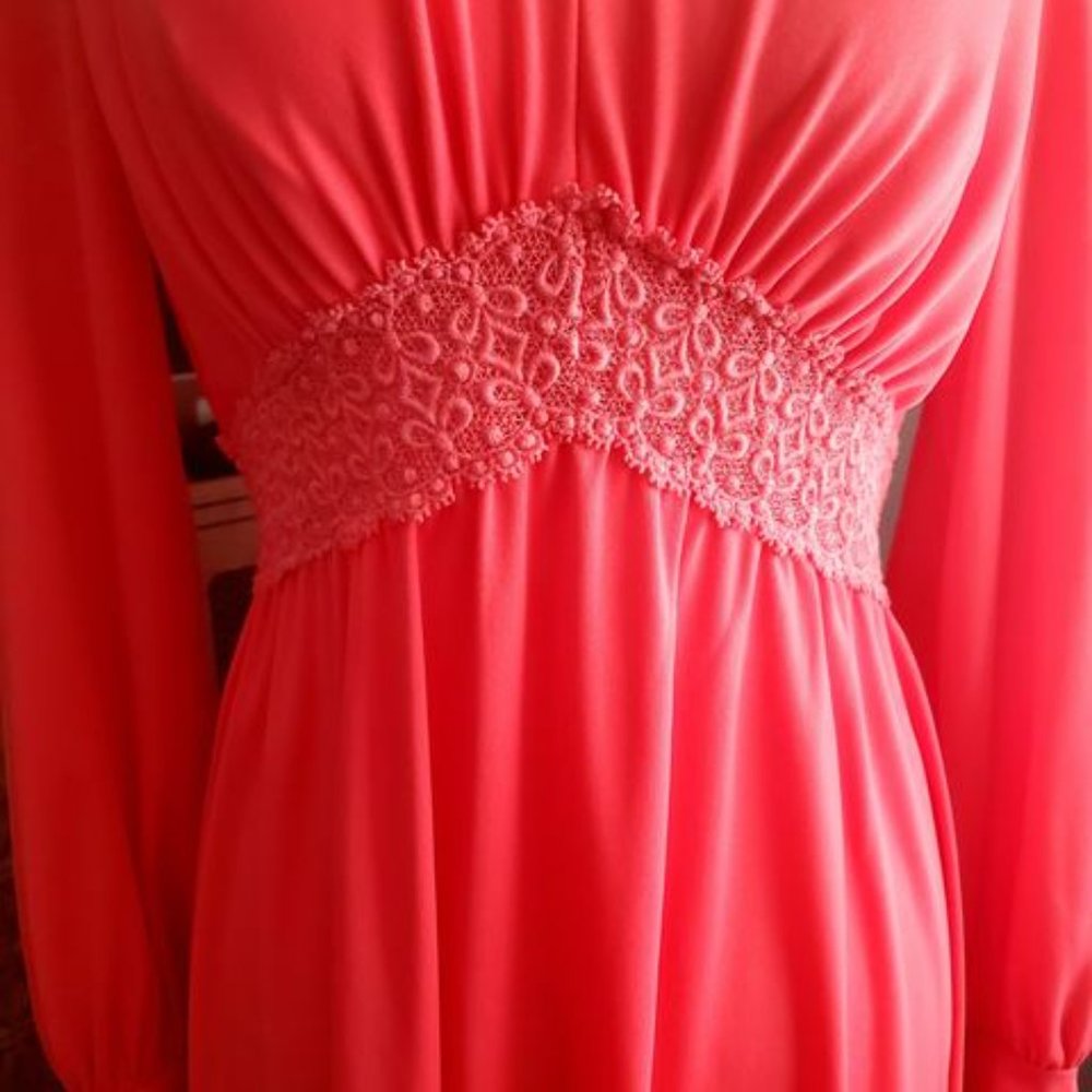 Vintage 60s Coral Goddess Maxi Dress - Picture 5 of 6